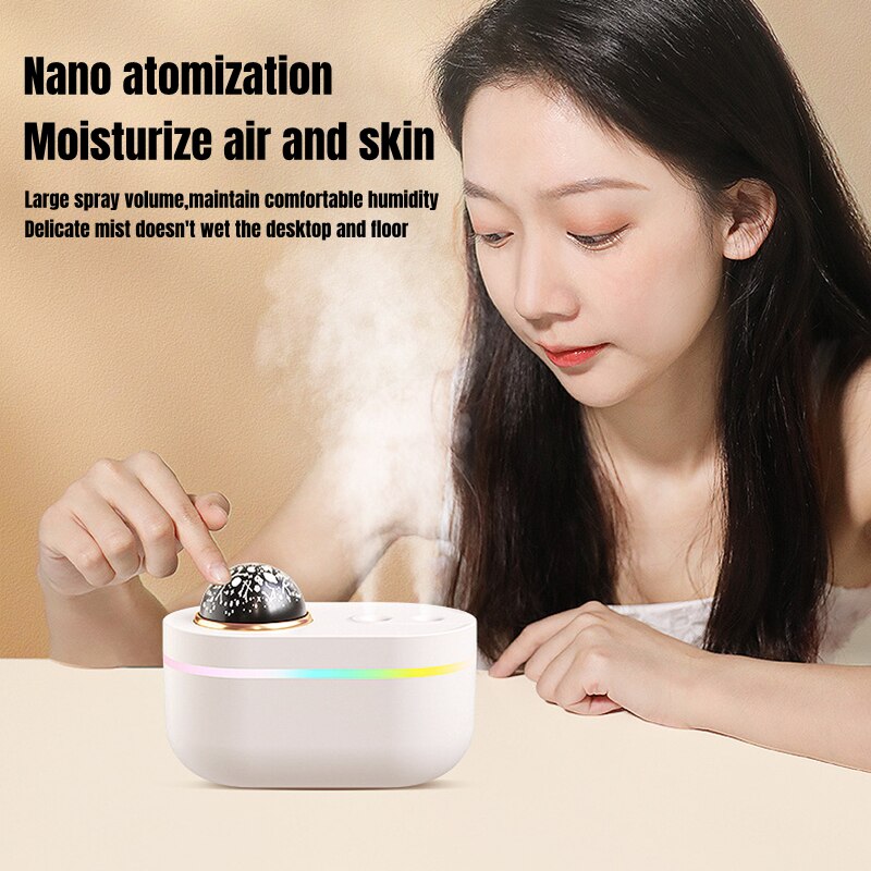 Colorful Romantic Projection Air Humidifier Lamp Essential Oil Diffuser - USB Charging