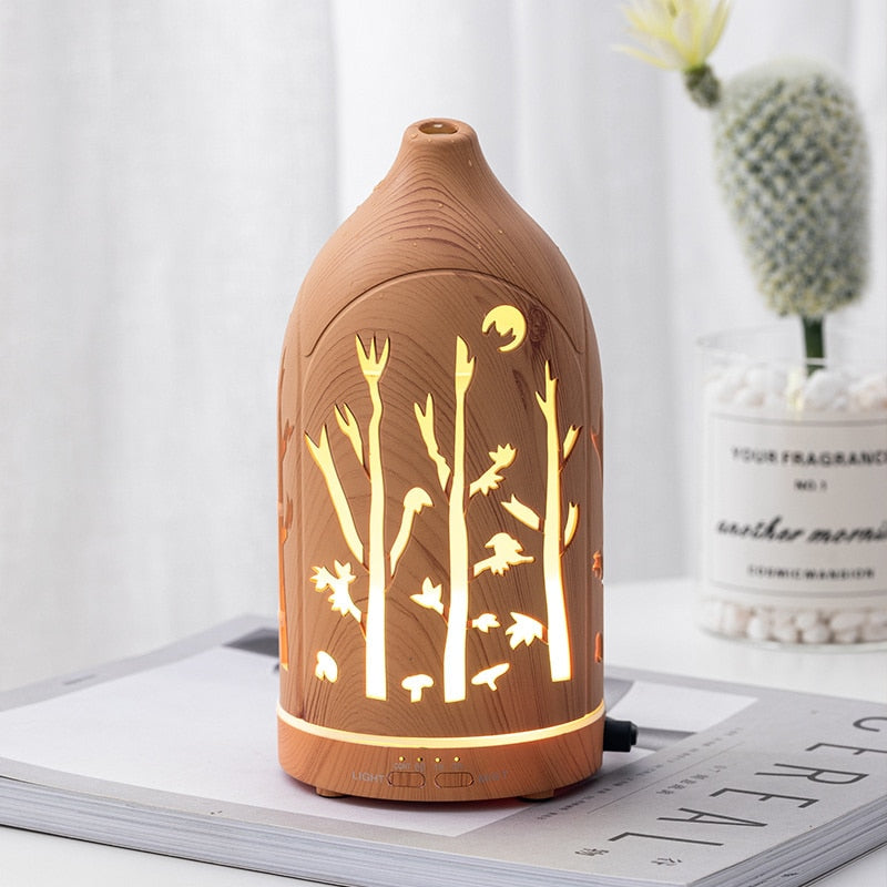 Intricately Crafted Wooden Texture Aromatherapy Essential Oil Diffuser - USB Powered