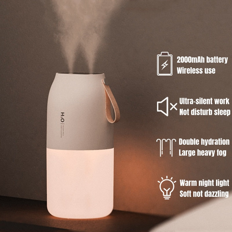 Versatile Dual Sprayer Air Humidifier Rechargeable and Aromatic